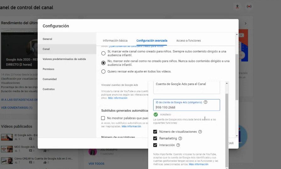 Descubre c&oacute;mo vincular tu canal de YouTube con Google Ads en dos minutos - Kampa Pro Agency