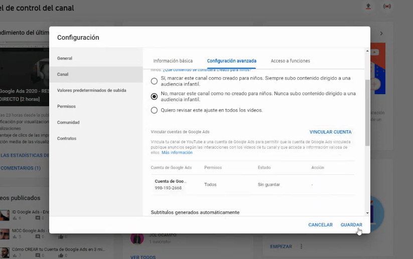 Descubre c&oacute;mo vincular tu canal de YouTube con Google Ads en dos minutos - Kampa Pro Agency