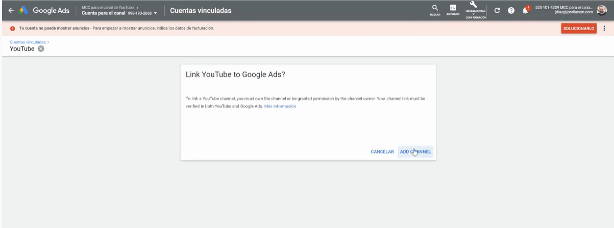 Descubre c&oacute;mo vincular tu canal de YouTube con Google Ads en dos minutos - Kampa Pro Agency