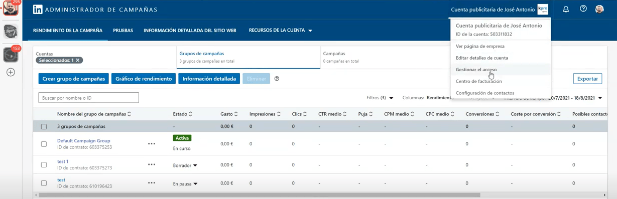 Aprende c&oacute;mo dar acceso a tu cuenta de LinkedIn Ads | Agencia Marketing Digital - Kampa Pro Agency