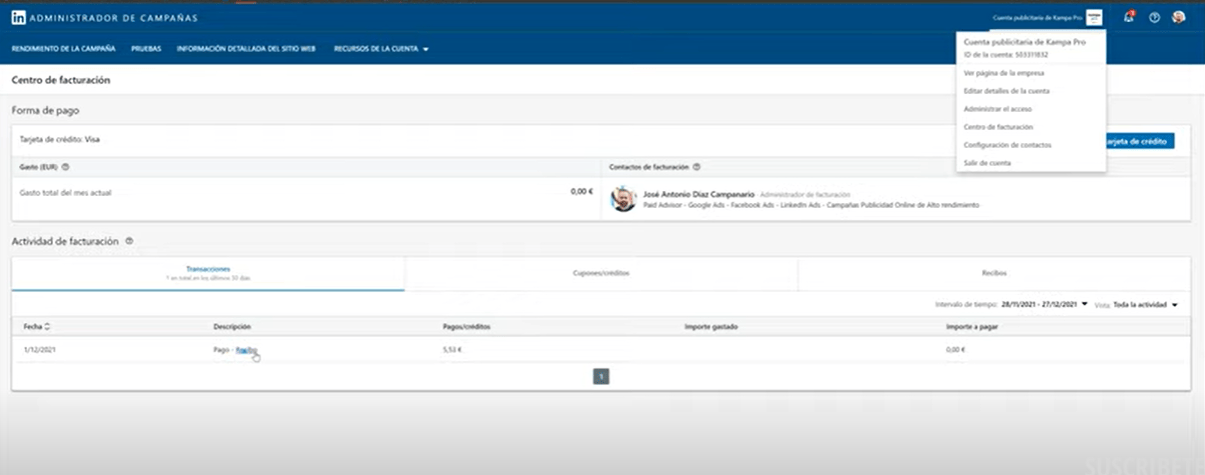 &iquest;C&oacute;mo descargar las facturas de mis campa&ntilde;as en LinkedIn Ads? - Kampa Pro Agency