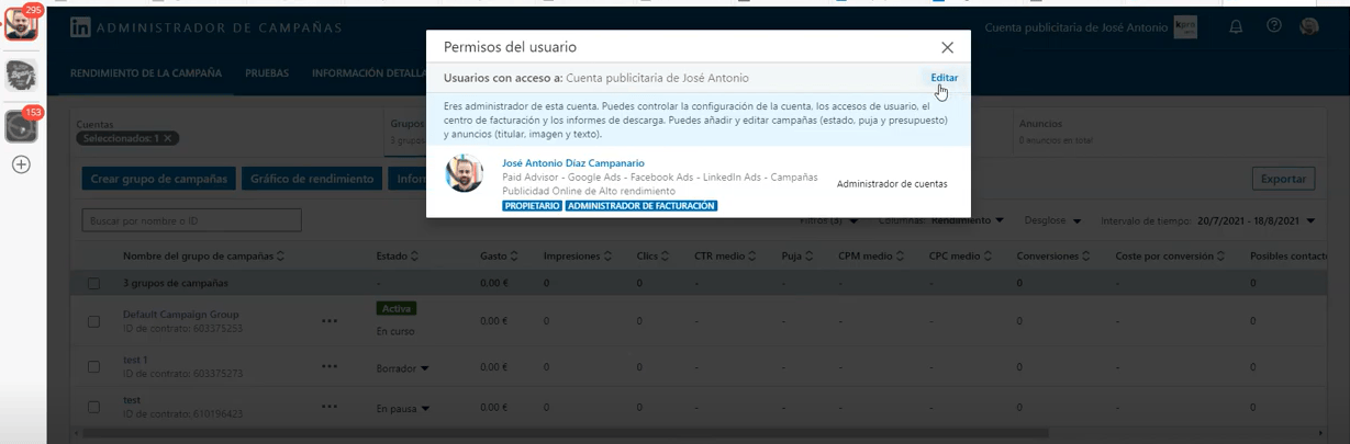 Aprende c&oacute;mo dar acceso a tu cuenta de LinkedIn Ads | Agencia Marketing Digital - Kampa Pro Agency