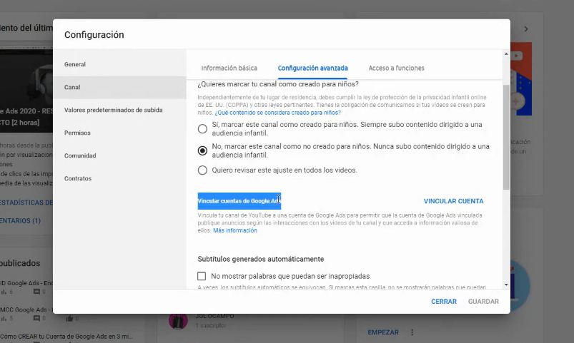 Descubre c&oacute;mo vincular tu canal de YouTube con Google Ads en dos minutos - Kampa Pro Agency