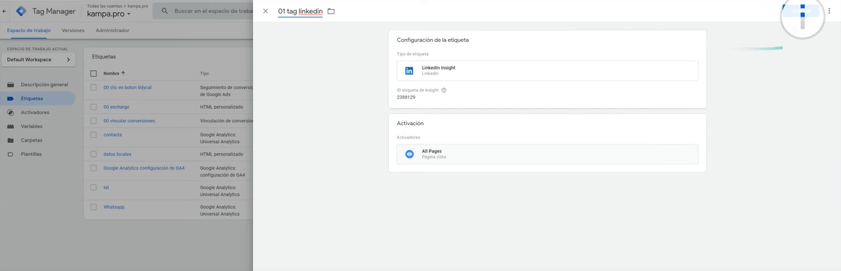 &iquest;C&oacute;mo instalar Insight TAG (el p&iacute;xel LinkedIn Ads) con Google Tag Manager? - Kampa Pro Agency