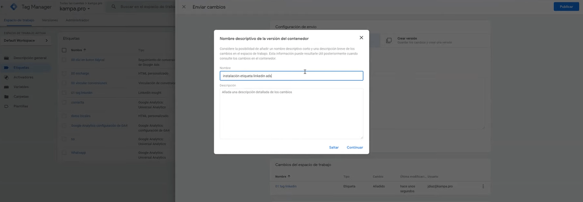 &iquest;C&oacute;mo instalar Insight TAG (el p&iacute;xel LinkedIn Ads) con Google Tag Manager? - Kampa Pro Agency
