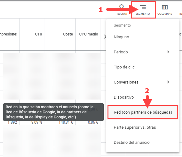 como sacar el dato de los segmentos en las campa&ntilde;as de google ads