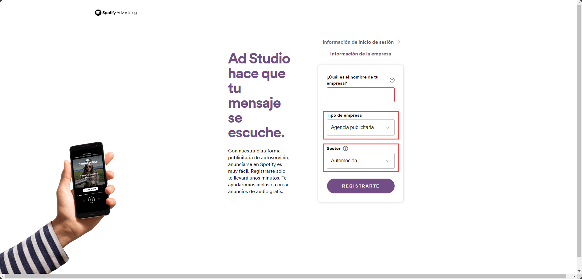 informaci&oacute;n empresa de spotify ads