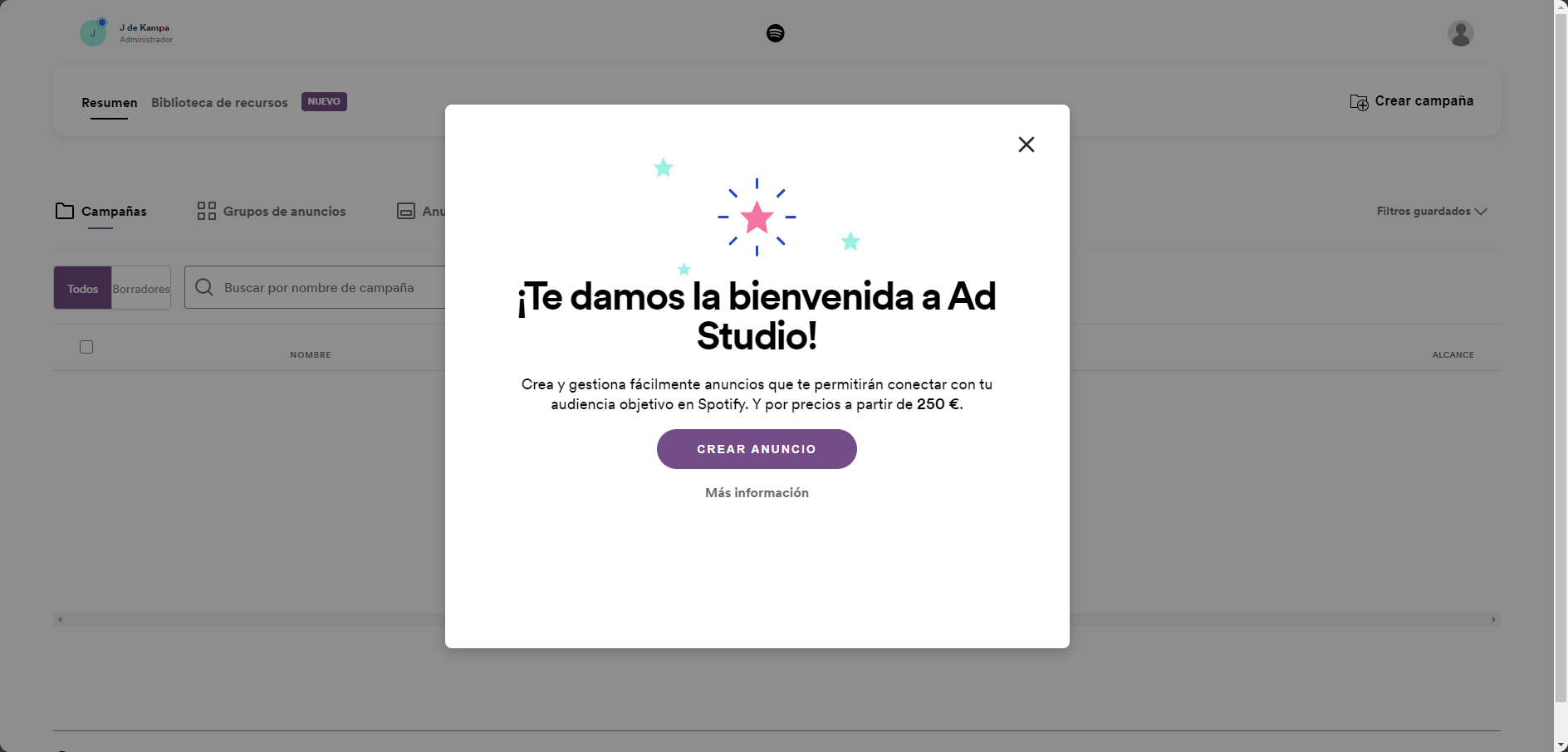cuenta creada de spotify ads